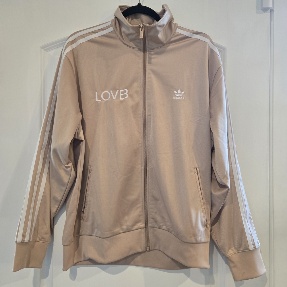 Adidas x LOVB Track Jacket Beige Rose Gold 3-Stripe Full Zip Size Large Rare